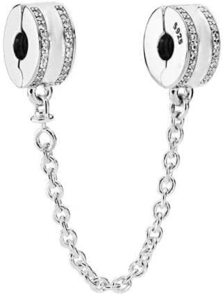 Cadena de seguridad con cierre de corazón, auténtica plata de ley 925, cierre de clip, cuentas espaciadoras para pulseras