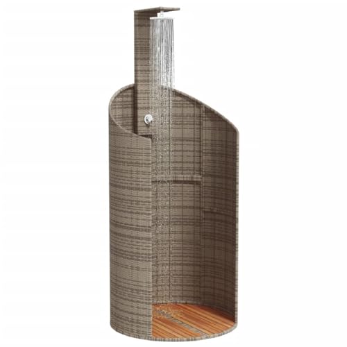 vidaXL Gray Poly Rattan Outdoor Shower - Acacia Wood Base - Garden/Pool Shower - 39.4"x39.4"x95.1"