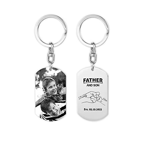 Luxladis Personalized Keychains for Men Father's Day Dad Gifts from Son Daughter Custom Photo/Name Keychain (father and son)
