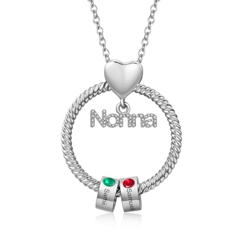 Wamantic Regalo Nonna Collane Donna Personalizzato - Regalo Nonna Natale Gioielli Collana Nome Personalizzabile Regali Compleanno per Nonna Mamma (Argento-2 pietre portafortuna 2 nomi)