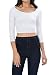 Womens Trendy Solid Color Basic Scooped Neck and Back Crop Top 3/4 Sleeve White Small
