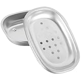 Stainless Steel Soap Dish, Soap Dish for Bathroom Shower, Double Layer Draining Soap Box with Drainage, Metal Soap Dishes Holder, Shower Countertop Soap Dish Tray, Silver