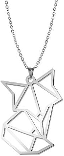 QIAMNI Hollow Fox Animal Stainless Steel Silver Gold Pendant Necklace for Women Men Premium Clavicle Chain Charm Personality Gift