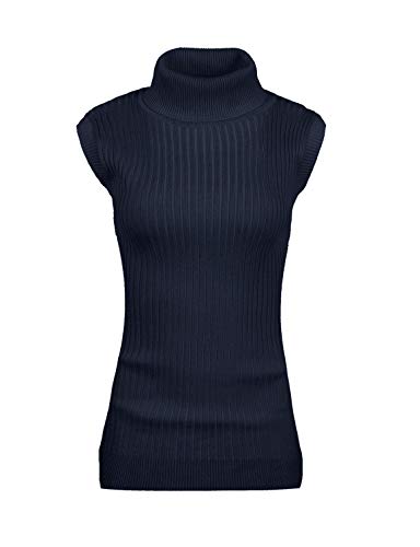 Image of v28 Women Sleeveless High Neck Turtleneck Stretchable Knit Sweater Top