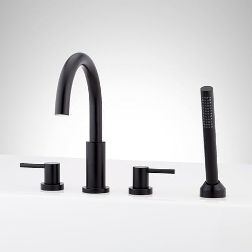 Signature Hardware 955162-LV Lexia Deck Mounted Roman Tub Filler with Hand Shower - Less Rough-In Valve - Matte Black