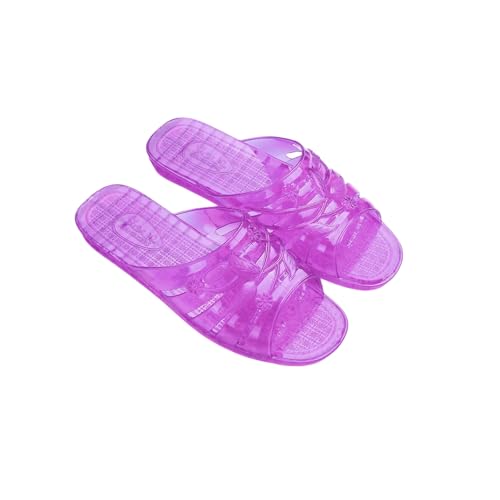 Sandales élégantes à talons bas violettes pour rester chic de la maison au jardin