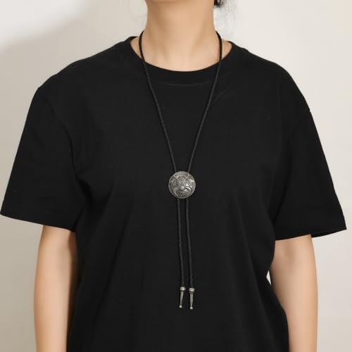 Image of Joxevyia Bolo Tie for Men Vintage Cow Skull Leather Rope Western Cowboy Necktie Vintage Bola Tie Gift for Him