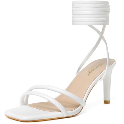 Image of RIBONGZ High Heels for Women Kitten Heeled Sandals with Ankle Strap Round Open Toe Strappy Stiletto Heels Comfort Summer Wedding Party Evening Prom Daily Dressy Shoes