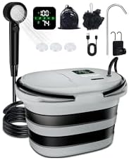Spopal Campingdusche, Integrierte Pumpe und 20-Liter-Wassereimer, 13000-mAh | Tragbarer Camping Dusche, LED-Anzeige, 5-stufige Wasserströmung, Akku Dusche für Camping, Reisen, Haus