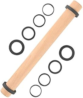Super Kitchen Adjustable Beech Wood Rolling Pin with Removable Silicone Thickness Guide Rings- Wooden Dough Roller Baking Accessory for Pizza, Pasta, Cookie, Pastry, Fondant Icing (40 x 3.9 cm)