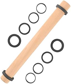 SUPER KITCHEN Buchen Holz Nudelholz Einstellbares Teigroller Nudelhölzer | Teigrolle mit Dicken Ringe in 5 Größen, Perfekt Backzubehör Rolling Pin für Fondant, Pizza,Cookie,Nudelte