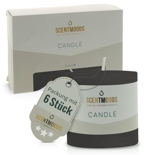 SCENTMOODS Rustik Stumpenkerzen Set - 6 Handgefertigte Schwarze Kerzen...