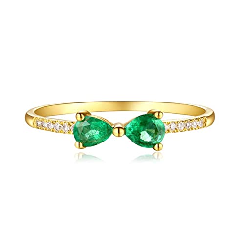Epinki 18 Karat Gold 750 Pärchen Ringe, 0.45ct Smaragd Verlobungsring Bow-Knot Ewigkeitsring Freundschaftsringe Rechteckschliff Hochzeitsring Damen Goldschmuck Gr.52 (16.6)