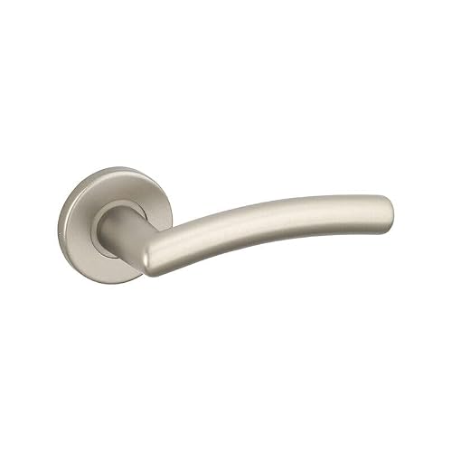 URBNLIVING Perpignan Metal Lever Latch Door Handles Set Round Rose Internal, External (Satin Nickel)