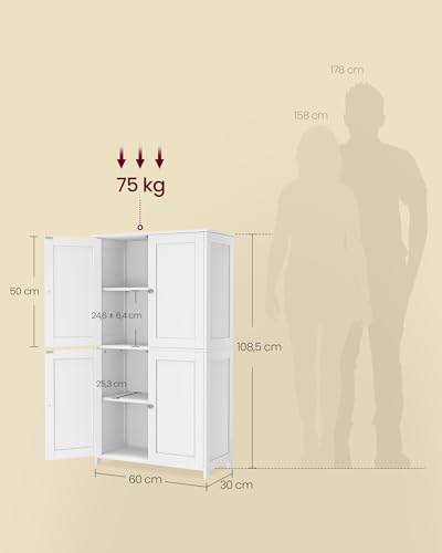 Meuble Salle de Bain Shaker Blanc 2 Placards VASAGLE