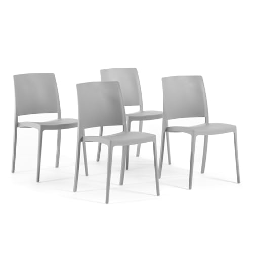 SIEDITI FUORI E DENTRO Sedie impilabili in polipropilene con fibra di vetro per esterno/giardino o interno, idrorepellenti e resistenti, design moderno e minimal - Maria (4, Grigio Chiaro)