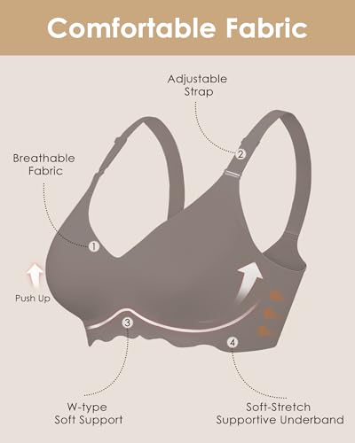 Image of HORISUN Wireless T Shirt Bra Seamless Push Up Bralette Full Coverage V Neck Comfortable Bras for Women