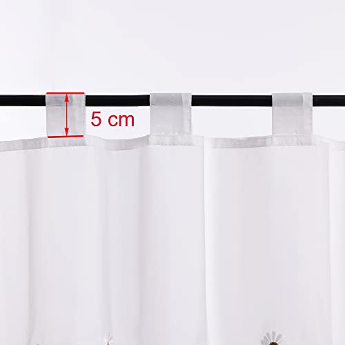 Heichkell Embroidered Net Curtain Voile Short Curtains with Loops Pastoral Kitchen Curtains Country House Style Bistro Curtain White W x H 120 x 45 cm - Image 2