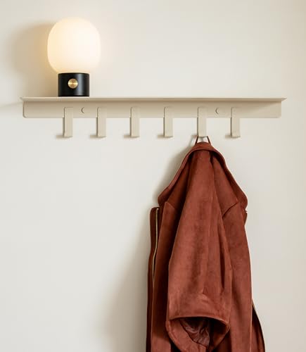 Kazai. Wandgarderobe \'Holmsen\' | Moderne Garderobe mit Ablage | Design Flur-Garderobenleiste aus Metall | Hakenleiste Wand-Montage | Taupe-Sand