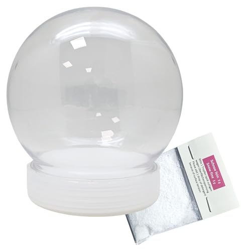 Kit de bricolage DIY pour boule à neige en plastique avec 1 x neige | Kit de boule à neige Do it Yourself | Forme ronde 90 x 110 mm | Socle blanc | Double...