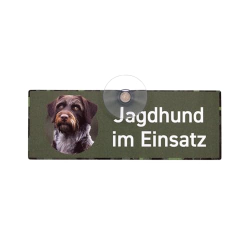 Autoschild - Jagdschild mit Saugnapf "Jagdhund im Einsatz" aus Aluminiumverbundmaterial,