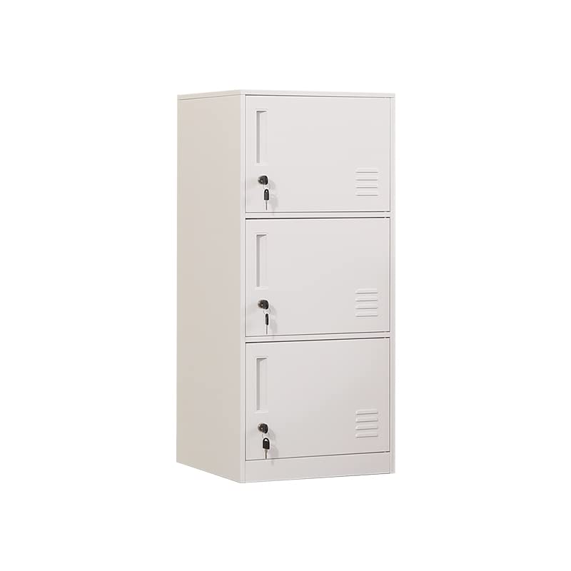 DAYTOYS Metal Locker 3 Door Kids Office Home Stackable Steel Toy Clothes Sports Equipment Anti-roll Device (3D, White, Medium)