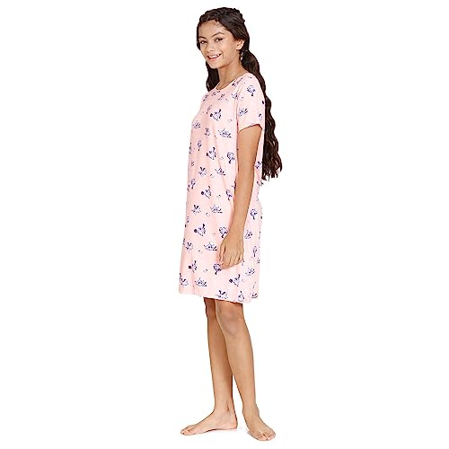 Image of Zivame Mickey & Friends Knit Cotton Knee Length Nightdress - Lemon Drop