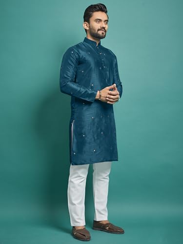 Men's Kurta with Golden Badla Thread and All-Over Embroidery Work Traditional Indian Outfit with Pajama4