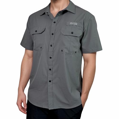 Men's UV UPF 50+ Sun Protection Short Sleeve Shirt - Fishing & Hiking - Lightweight, Breathable, Quick Dry - Grey - 3X-Large