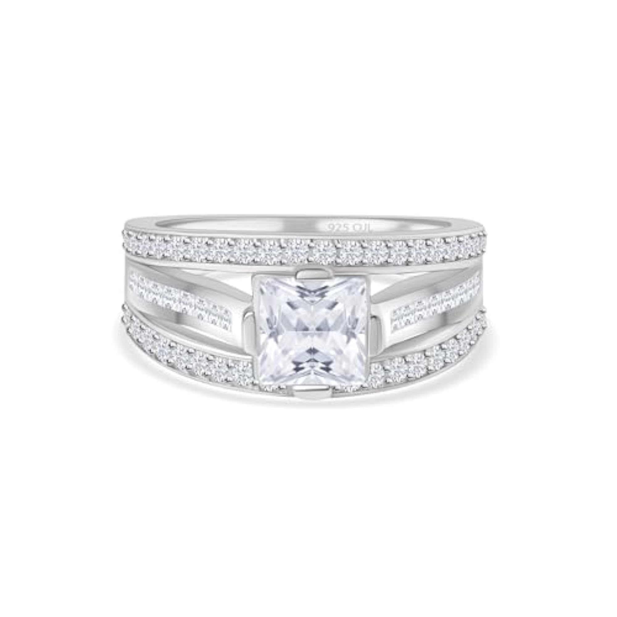 925 Silver Princess Cut CZ Solitaire Ring for Women