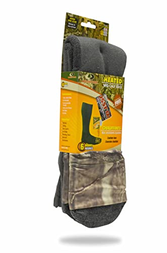 Heat Factory Mid-Calf Socks with Foot Heat Warmer Pockets, Mossy Oak/Olive