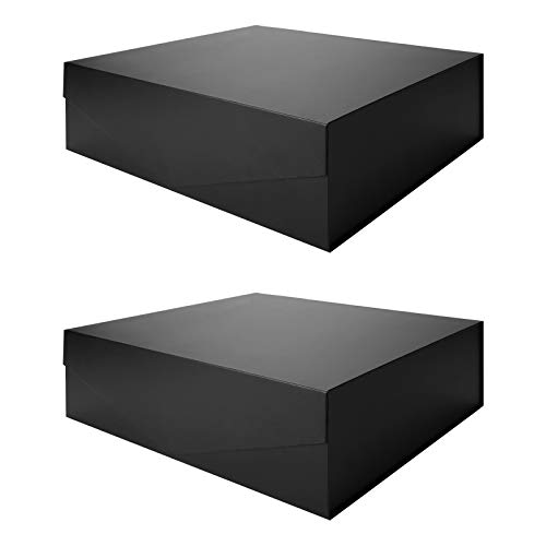 PACKQUEEN 2 Extra Large Gift Boxes 17x14.5x5.5 Inches,Sturdy Gift Boxes with Lids,Collapsible Gift Boxes with Magnetic Closure,Bridesmaid Proposal Boxes,Groomsman Boxes (Matte Black,Grain Texture)