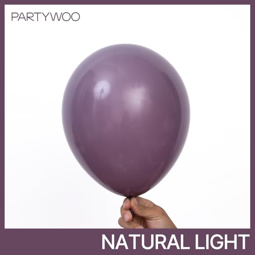 Image of PartyWoo Dusty Purple Balloons 100 pcs Different Sizes of 18 12 10 5 Inch Dark Purple Latex Helium Balloon Arch Kit Garland for Baby Shower Halloween Butterfly Birthday Party Decorations Purple-F50