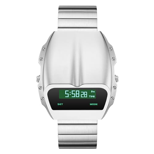 BENLYDESIGN Unique Metal Watch, OLED Mens Digital Watches, Lift-to-Wake Screen, Silicone or Stainless Steel Strap, 30M Waterproof