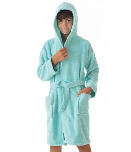 DHESTIA HOME - Albornoz de Baño Juvenil y Niños con Capucha, Bolsillos y Cinturón 100% Algodón - Color Color A, Talla Talla 10/12 Años