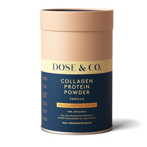 Dose & Co Collagen Protein Powder (Vanilla) 420g – Non-GMO, Gluten Free Collagen Peptides Supplement – 20g of Whey Protein, Vanilla