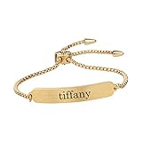 Lauren-Spencer Personalized Name Bar Bracelet for Women Custom ID Engraved Date Quote Coordinates Gold Silver Plated Bracelets with Adjustable Chain Best Friend Bridesmaid Gift