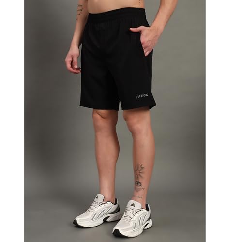 Image of ATICX Polyester Shorts for Men - Quick Dry Lightweight with Zipper Pockets - Gym, Running, Jogging, Training Half Pants for Basketball, Swimming, Badminton, Cycling, Football, Outdoor & Home Wear