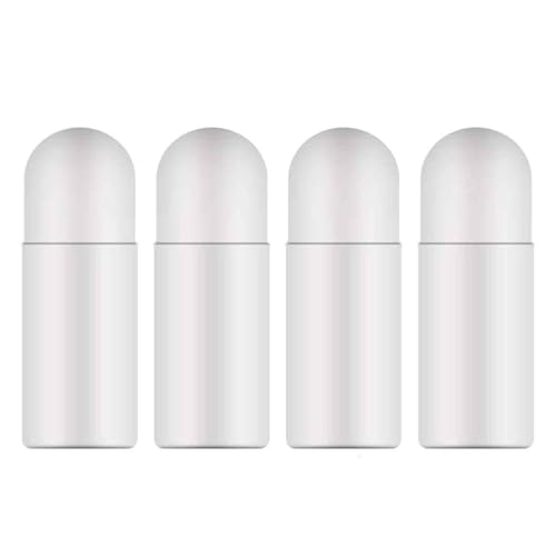 4 botellas rellenables roll-on botella vacía líquida (50 ml), aplicador de crema solar de plástico, con bola de rodillo para medicina, desodorante cosmético aromaterapia (blanco)