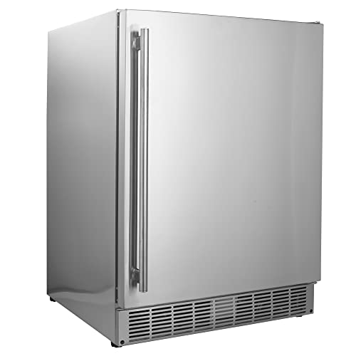 Maxx Ice 24 Inch Wide Outdoor Undercounter Compact Refrigerator Cooler In Stainless Steel With 5.2 Cubic Foot Storage #TOP1