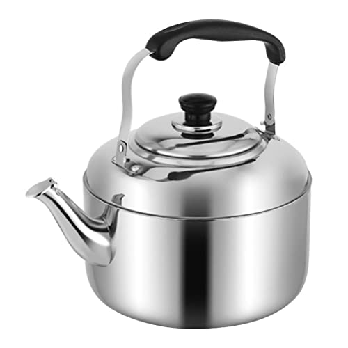 Yardwe Insulated Teapot Stovetop Tea Kettle, 4 Liters Silver Water Kettle, Stainless Steel Vintage Fast Boiling Tea Pot, Mirror Finish, Ergonomic Handle Whistling Tea Pot #TOP7