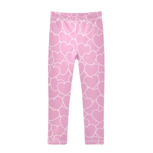 Pink with Heart Girls Leggings,Workout Leggings for Girls Toddler Athletic Leggings Size for 3-10T