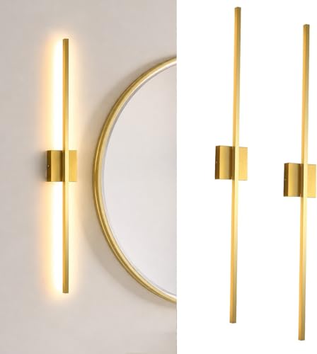 Image of Wall Sconces Set of Two,LED Hardwired Dimmable Wall Sconce,Gold Wall Sconce for Bathroom, Living Room, Bedroom, Hardwired 3000K 40 Inch (2 Pack)