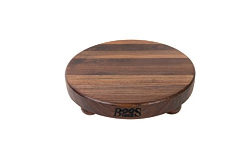 John Boos Block WAL-B12R Round Walnut Wood Edge Grain Cutting Board with Feet 12 Inches Round 15 Inches Thick