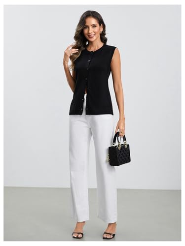 Image of Milumia Women's Round Neck Button Up Sweater Vet Sleeveless Basic Knit Tops Black Medium