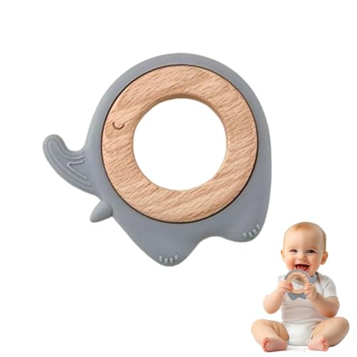 OUDQFCJ Mordedor Bebé Elefante Juguete Mordedor de Silicona y Madera para Bebés desde 0 Meses (Gris)