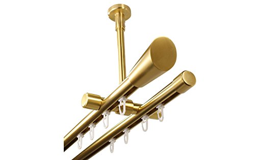 iso-design Gardinenstange Innenlauf 2-läufig zur Deckenmontage Messing matt 20 mm, großer Deckenabstand, Deckenhalter kürzbar, Endstück Digo, 160 cm