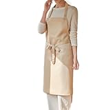 エプロン おしゃれ 首掛けエプロン プレーンエプロン キッチン 無地 レディース メンズ 共用 カフェレストラン 美容院 エステ サロン ユニフォーム 撥水 業務用 (カーキ)