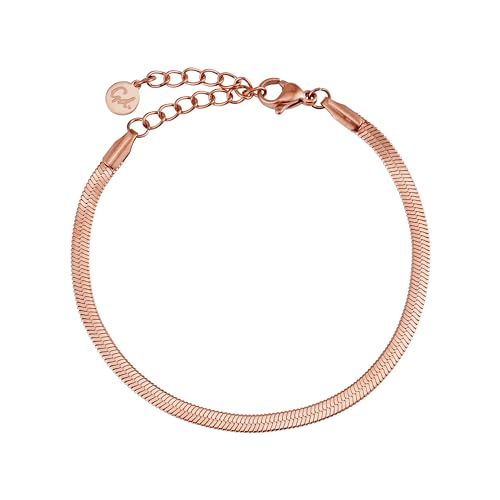 GD GOOD.designs EST. 2015 Pulsera Serpiente para Mujer | Pulsera Plana sin Colgante en Oro Rosa | Acero Inoxidable Joyería