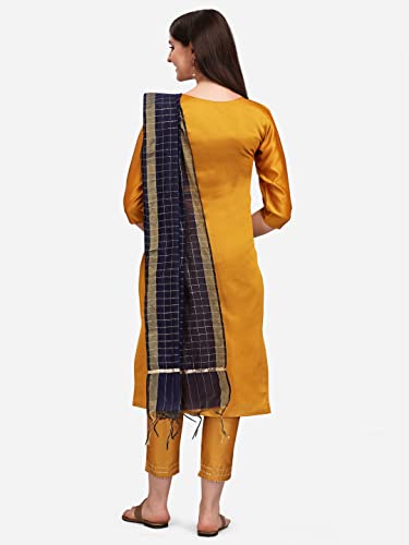 Image of VredeVogel Cotton Silk Blend Straight Embroidery Kurta Pant and Dupatta Set for Women